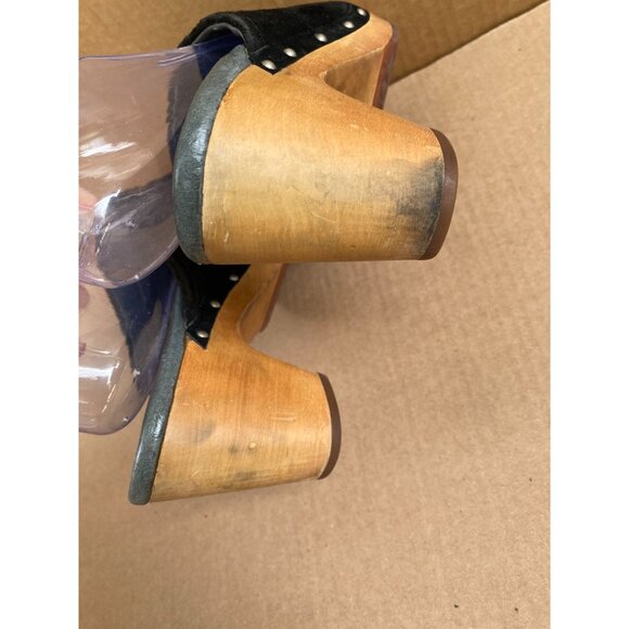 UGG Womens Abbie 5772 Black Suede Clogs Wooden Heel Size 8 Mule Slip on heel - Picture 7 of 16